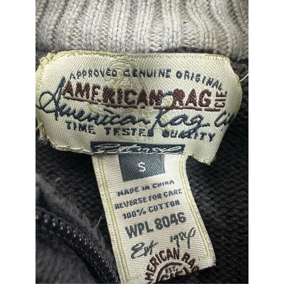 American Rag Men's Knit Sweater Gray Cotton 1/3 Zip Turtleneck White Trim Size S - Picture 4 of 10